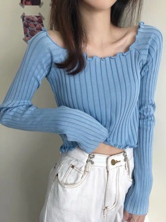 Áo trễ vai len gân