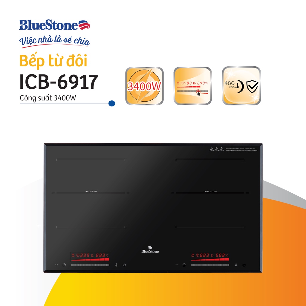 [Mã ELRE3T5 giảm 15% đơn 10TR] Bếp Từ Đôi 3400W Bluestone ICB-6917