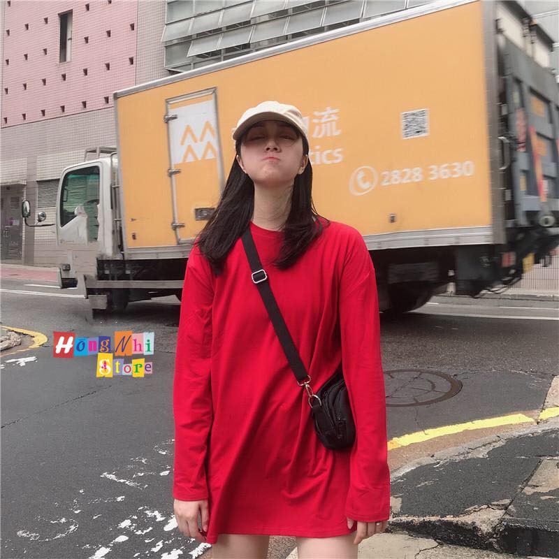 Áo Thun Tay Dài Trơn Long Tee Ulzzang Unisex Dáng Rộng Nam Nữ Màu Đỏ - MM
