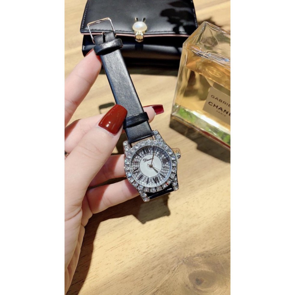 Đồng hồ DIMINI dây da mềm thiết kế đính đá kim cương nhân tạo sang trọng đeo cực sáng tay và nổi bật