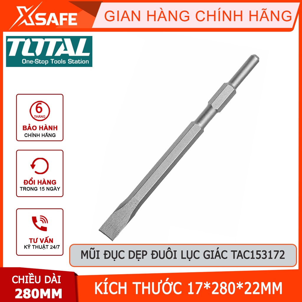 Mũi đục dẹp đuôi lục giác Total TAC153172 | mũi đục dẹp size 17x280x22mm, độ bền cao, chịu nhiệt [XSAFE]
