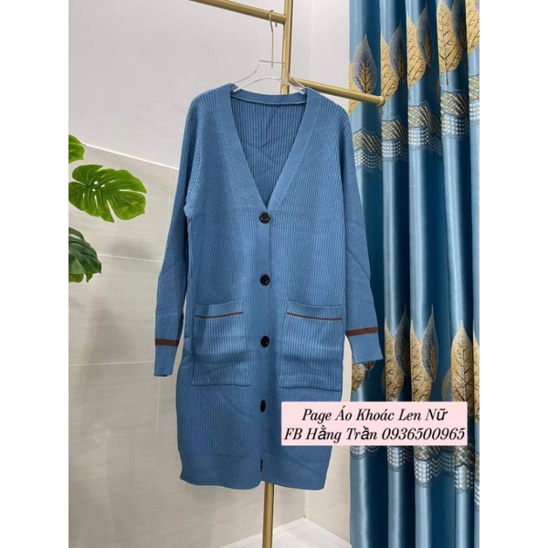 Áo khoác len cardigan nữ dáng dài hàng đẹp có cút túi viền.
