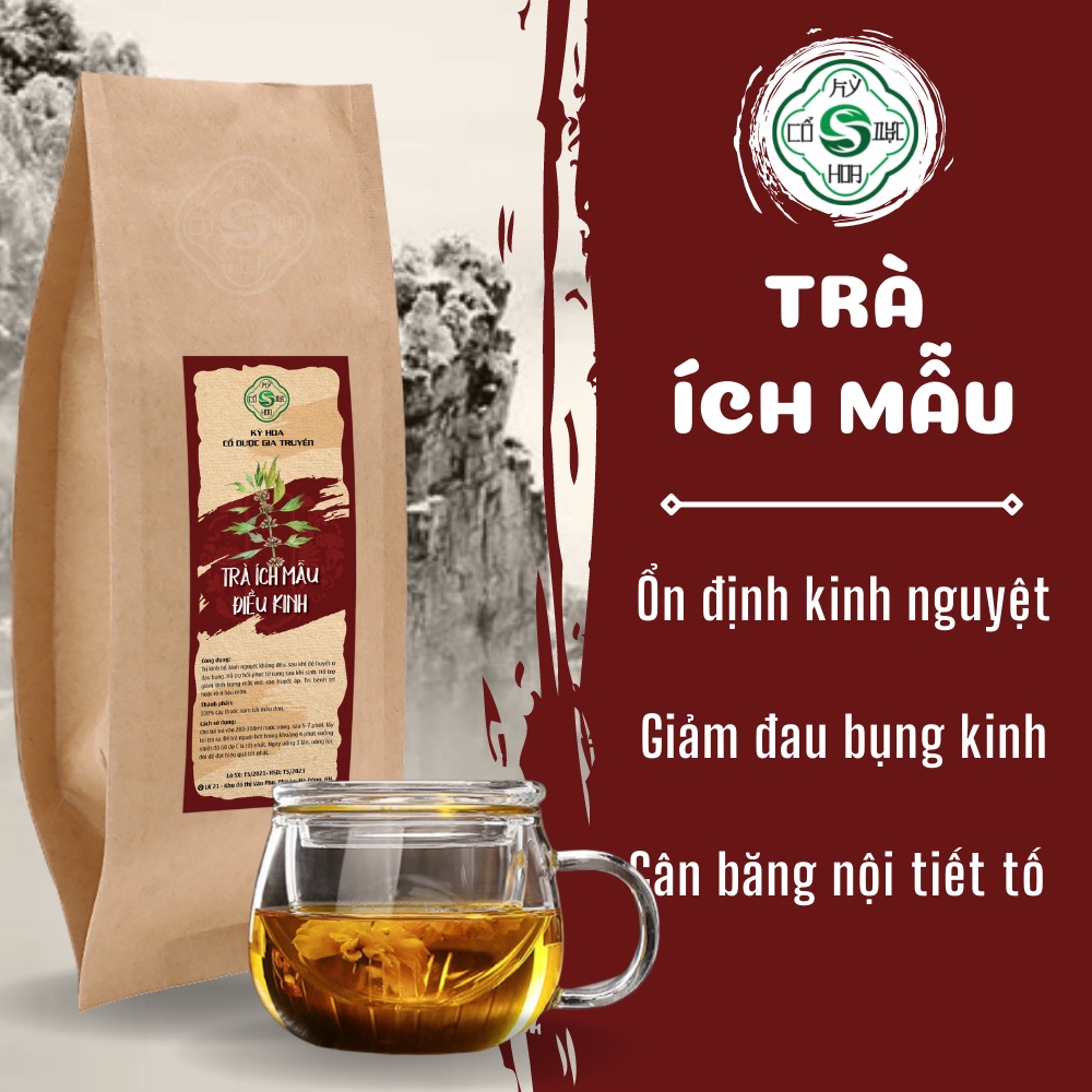 Trà ích mẫu điều kinh nguyên chất thảo mộc túi lọc - Hết đau bụng kinh, rong huyết, bổ huyết, lợi sữa nhi Cổ dược Kỳ Hoa