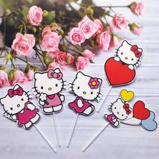Topper cắm bánh set cắm giấy hello mèo kitty