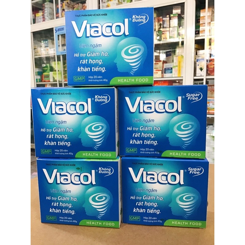 Kẹo Ngậm Không Đường Viacol Giảm Đau Rát Họng Hộp 20Viên