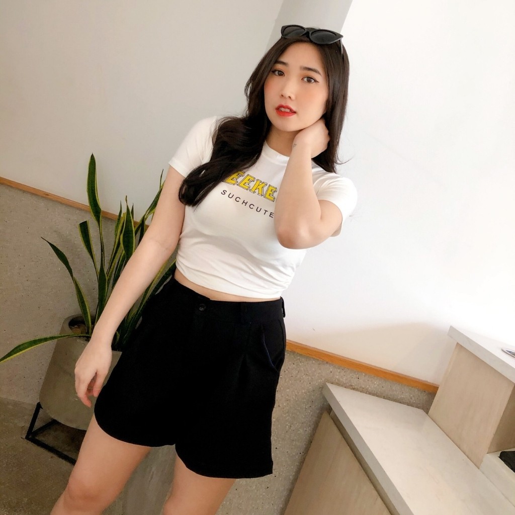 Áo Croptop Tay Ngắn Rút Dây Phía Sau, In Chữ Nổi Chất Borip Mềm Mịn, Freesize 55kg Ảnh Thật