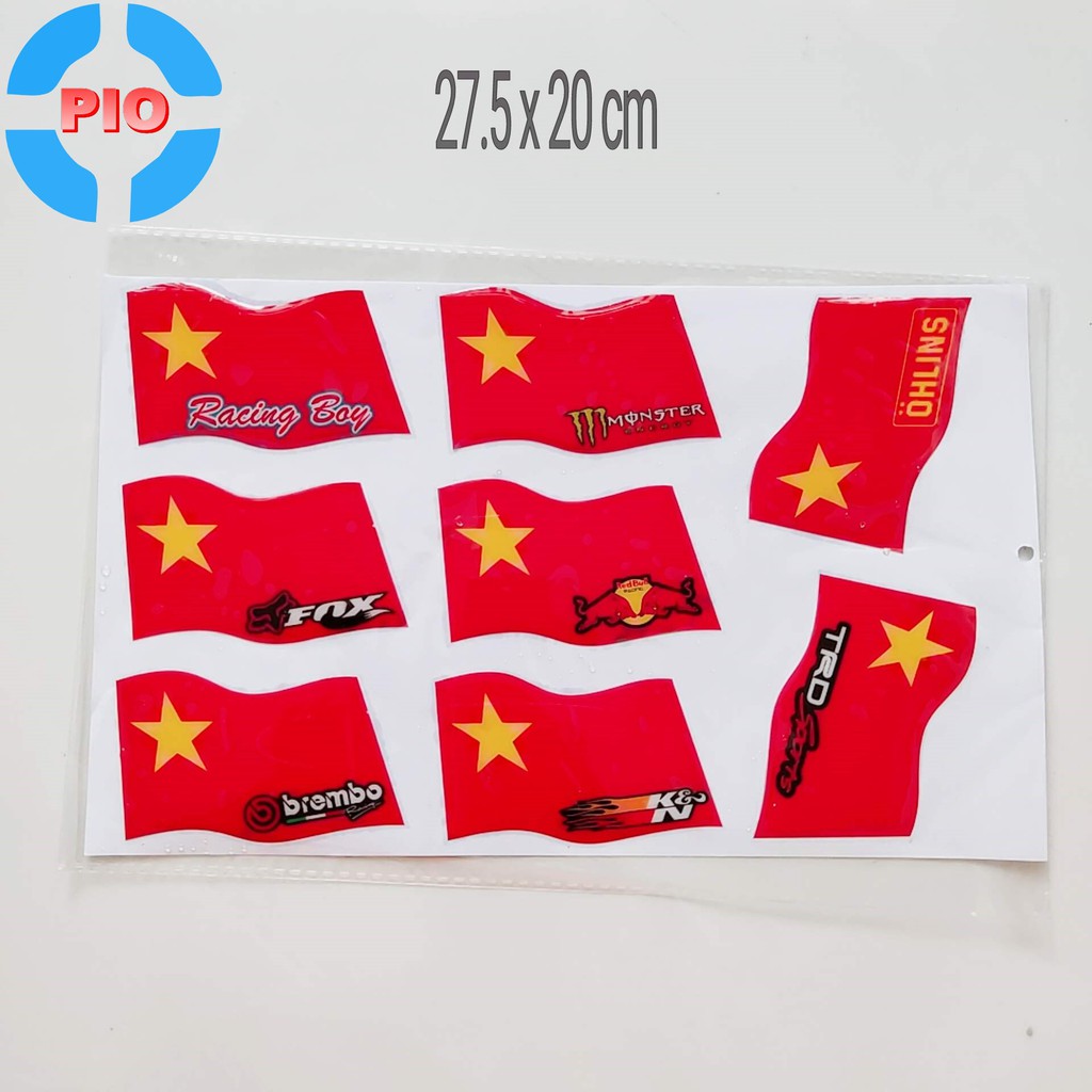 Bộ Tem Cờ Việt Nam Dập Nổi Cao Cấp Dán Xe Máy, Ô Tô, Mũ Bảo Hiểm, Chống Thấm Nước, Chống Bay Màu