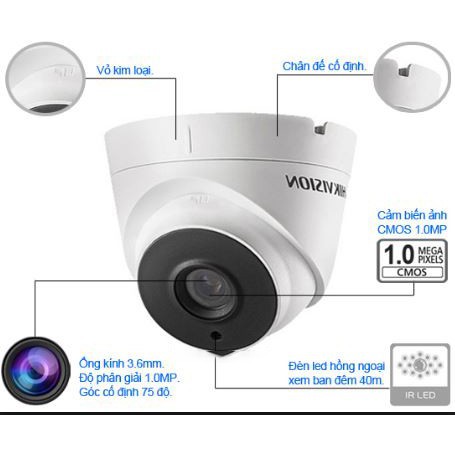 Camera HDTVI Dome 2MP Hikvision DS-2CE56D0T-IT3(C) - Chính Hãng Hikvision .