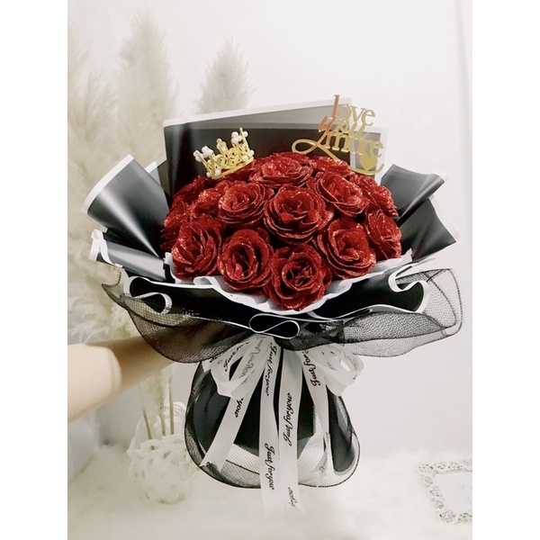 Bó Hoa Nhũ 20 Bông Kèm Chữ Và Thiệp