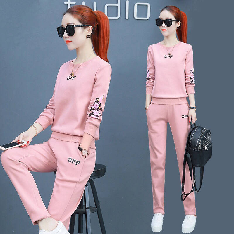 Set Quần Dài Lưng Thun Và Áo Thun Tay Dài Cổ Tròn Phong Cách Hàn Quốc Cho Nữ