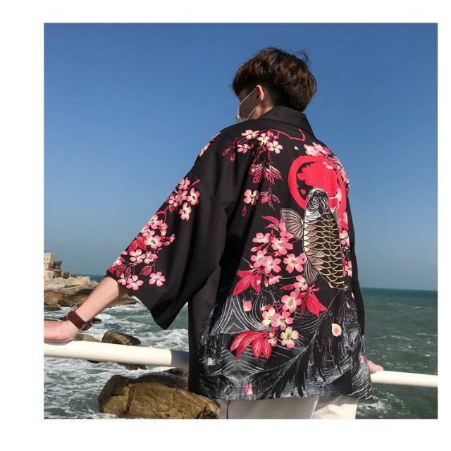 Haori NHật Bản, áo khoác cá chép hoa anh đào