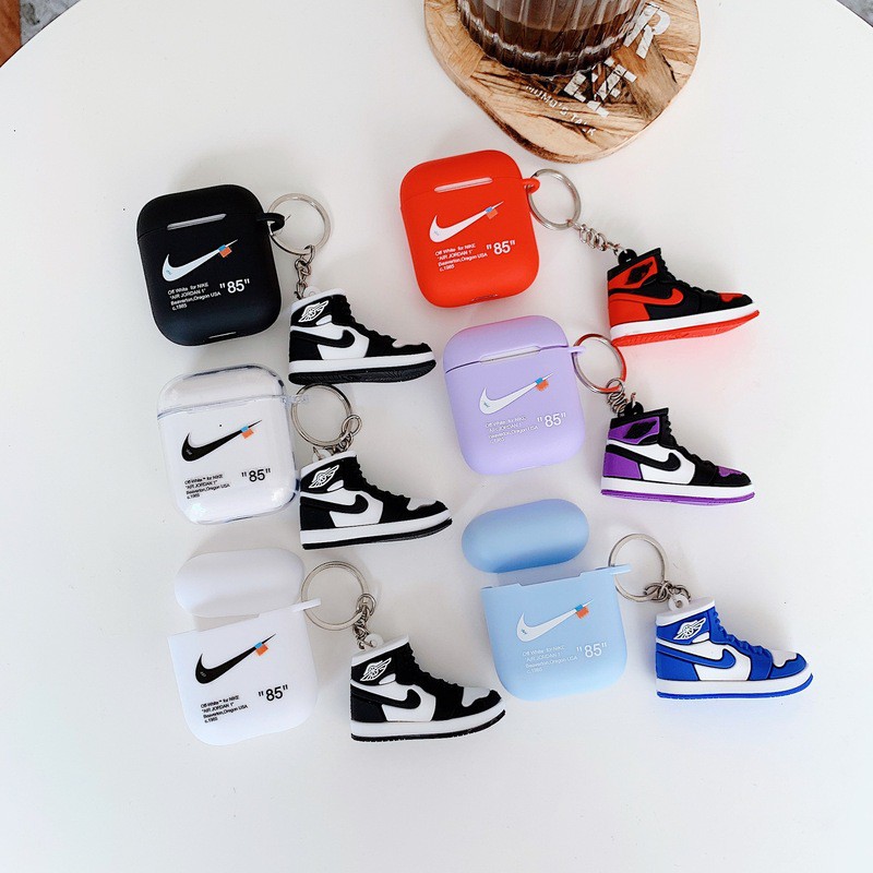 Vỏ bọc bảo vệ hộp sạc tai nghe silicon TPU logo Nike có móc khóa thích hợp cho tai ng