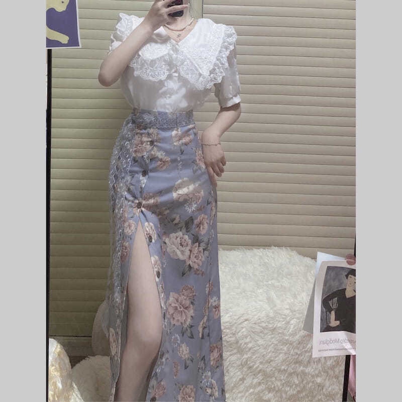 Bộ áo + chân váy in hoa thời trang mùa hè mới 2021 trẻ trung dành cho nữ (có bán lẻ)