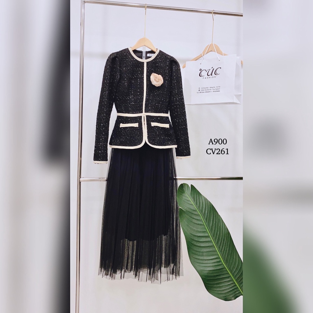Áo dạ tweed nữ dáng ngắn tiểu thư kiểu peplum công sở dài tay cao cấp Cúc Fashion A900 | BigBuy360 - bigbuy360.vn