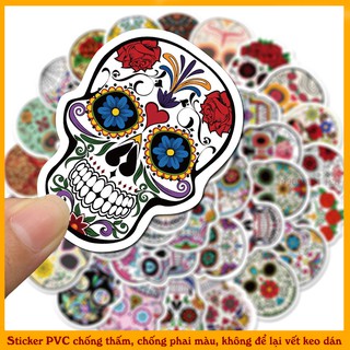 Set 100 sticker đầu lâu họa tiết độc dán laptop, tủ lạnh, mũ bảo hiểm, xe máy