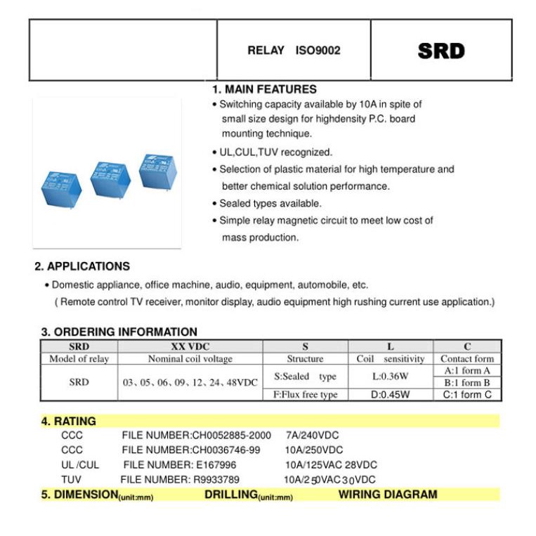 Rơ le chất lượng cao SRD-5VDC-SL-C SRD-12VDC-SL SRD-3VDC SRD-9V 4/ 5PIN 12V DC
