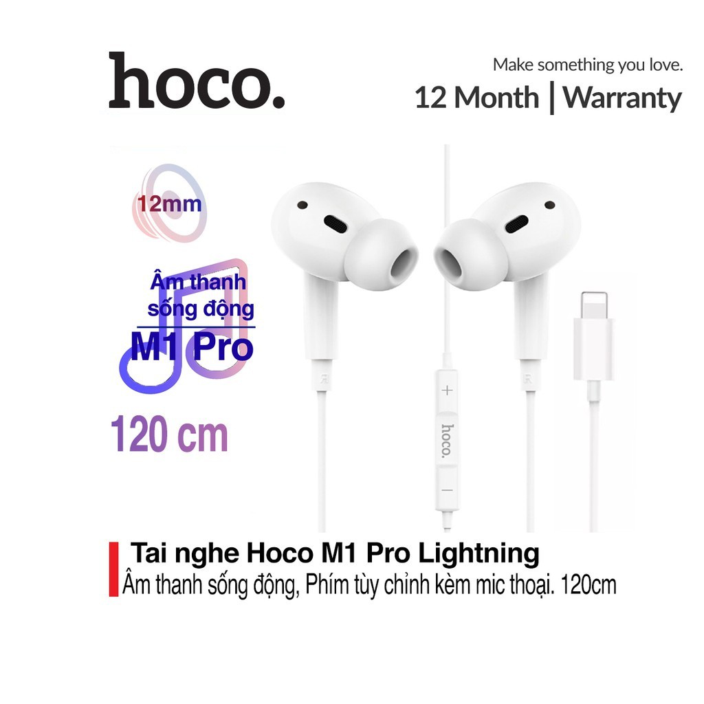 Tai nghe nhét tai có dây Hoco M1 Pro chân Lightning tích hợp mic thoại dài 1.2M cho iPhone/iPad