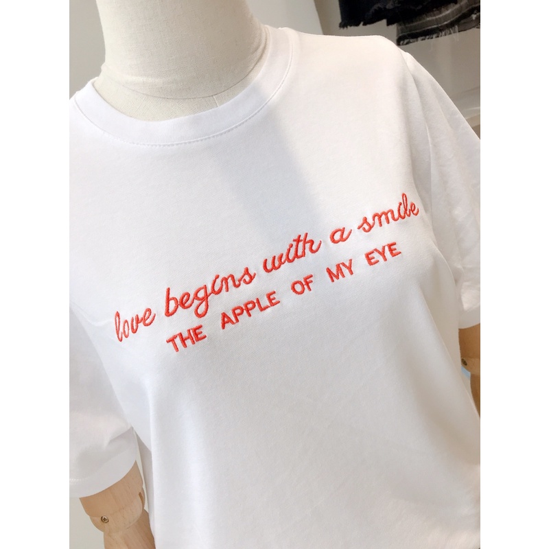 Áo thun thêu &quot; Love begins&quot; MIEU - HM03_Trắng