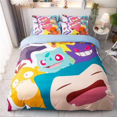 Bộ Chăn Ga Và Vỏ Gối 3 Trong 1 In Hình Pokemon Snorlax Dễ Thương