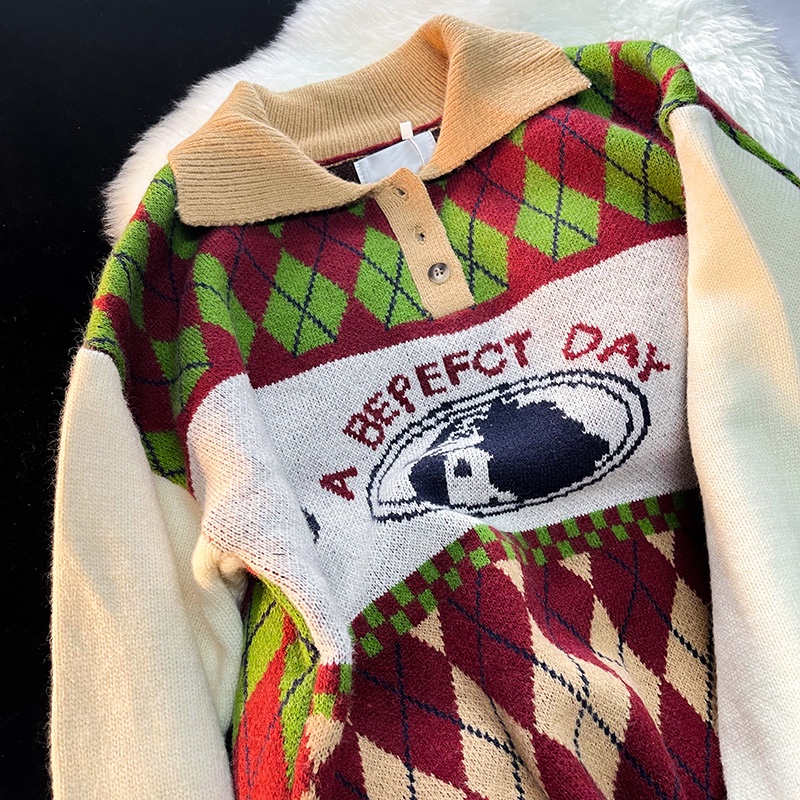 Áo len cổ polo vintage size rộng