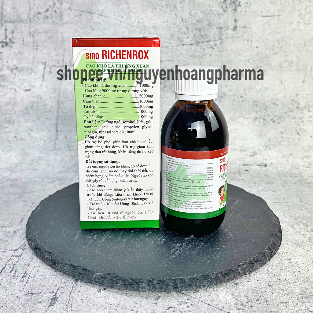 Siro ho RICHENROX cao lá thường xuân giúp bổ phế, giảm ho, rát họng, tiêu đờm - Chai 125ml