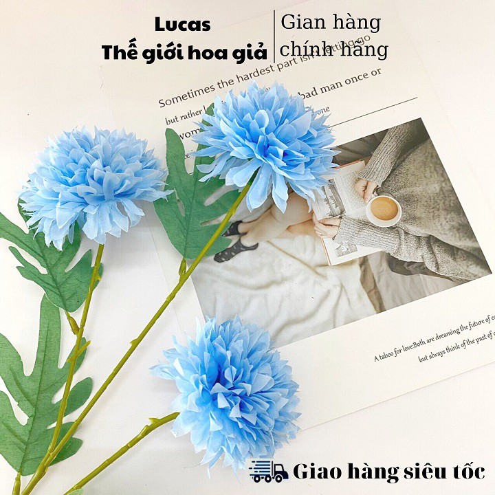 Hoa giả - Hoa cúc Pansy Lucas 65cm 1 cành 3 bông trang trí đẹp, bền, giống thật