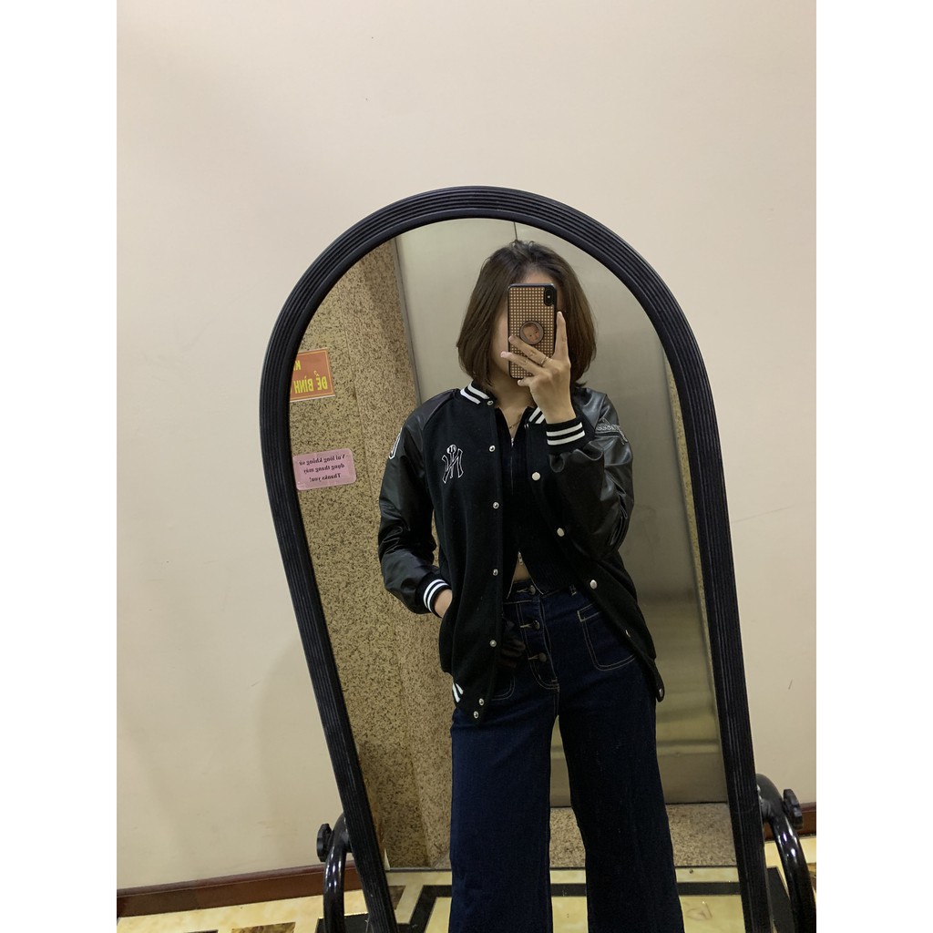 áo khoác bomber chất dạ mỏng pha tay da 1 màu đen thương hiệu T-Linh kèm ảnh thật | BigBuy360 - bigbuy360.vn