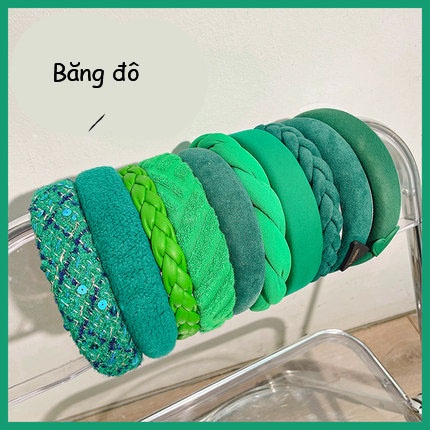 Băng Đô Cài Tóc Bản Rộng Bằng Vải Nhung Màu Xanh Lá Phong Cách Hàn Quốc Cho Nữ