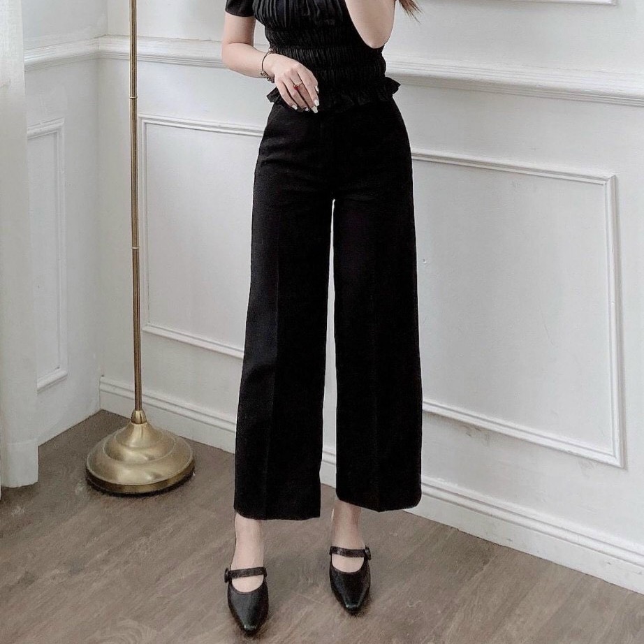 [QUÀ TẶNG LÀ DÂY BUỘC TÓC BẠN NHÉ] Quần tây ống rộng lưng cao khóa sườn - Dáng suông dài Đen/ Trắng - Mặc cực xinh | BigBuy360 - bigbuy360.vn