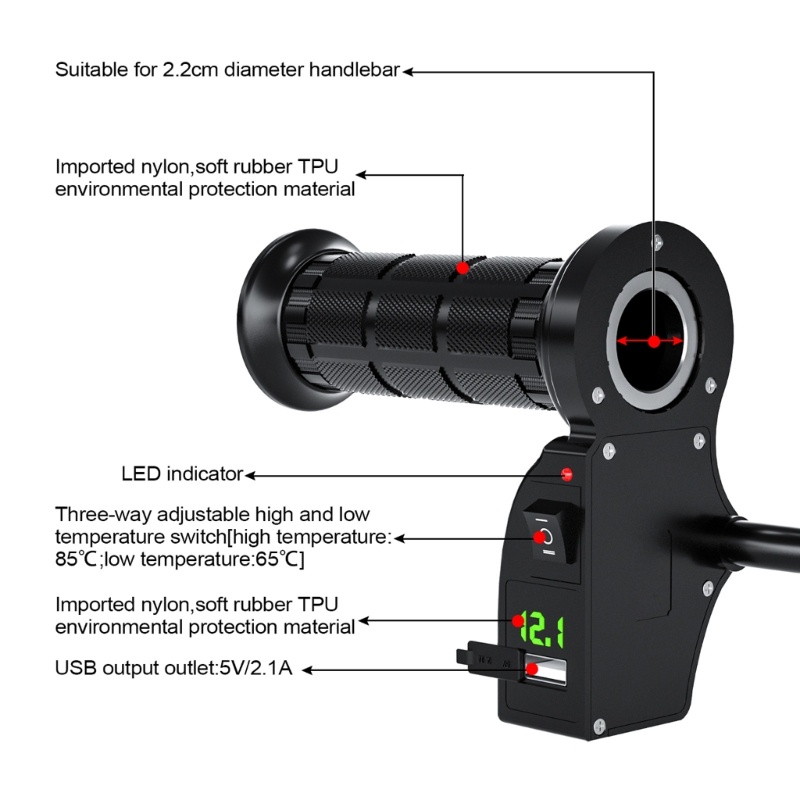 1 Cặp Vỏ Bọc Tay Lái Xe Máy Sưởi Ấm Nhanh Chóng 22mm 7 8 ATV