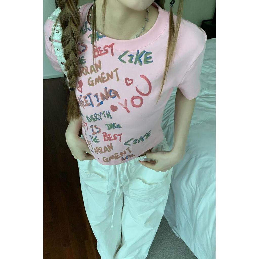 64251 Áo Thun Tay Ngắn Dáng Ôm Vừa Vặn Họa Tiết Graffiti