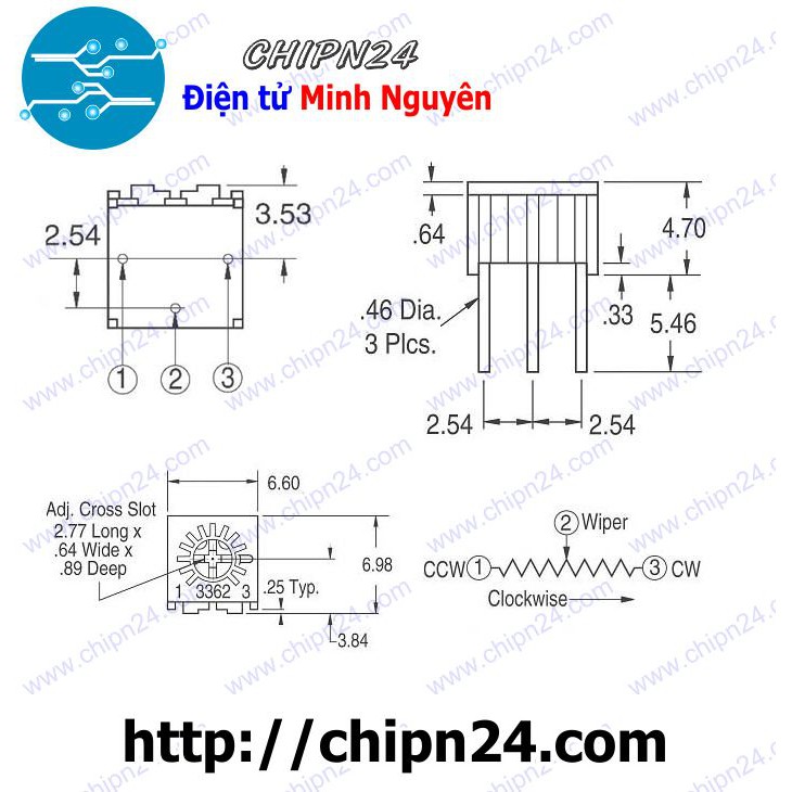 [3 CHIẾC] Biến trở Vuông 3362P 100K (104)