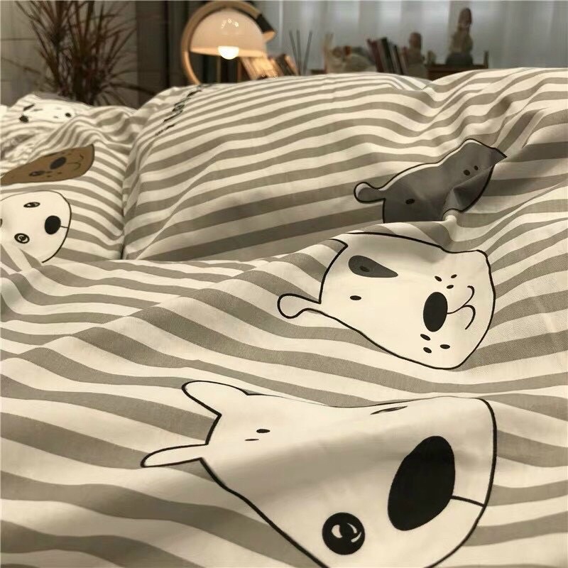 Bộ 4 Món Chăn Ga Gối Cotton Poly 1m2x2m Họa Tiết Dễ Thương