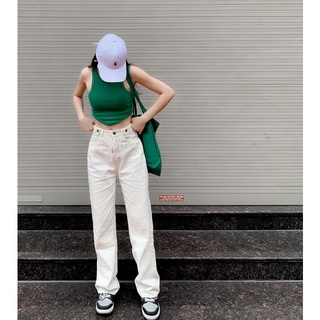 quần bò trắng dáng suông