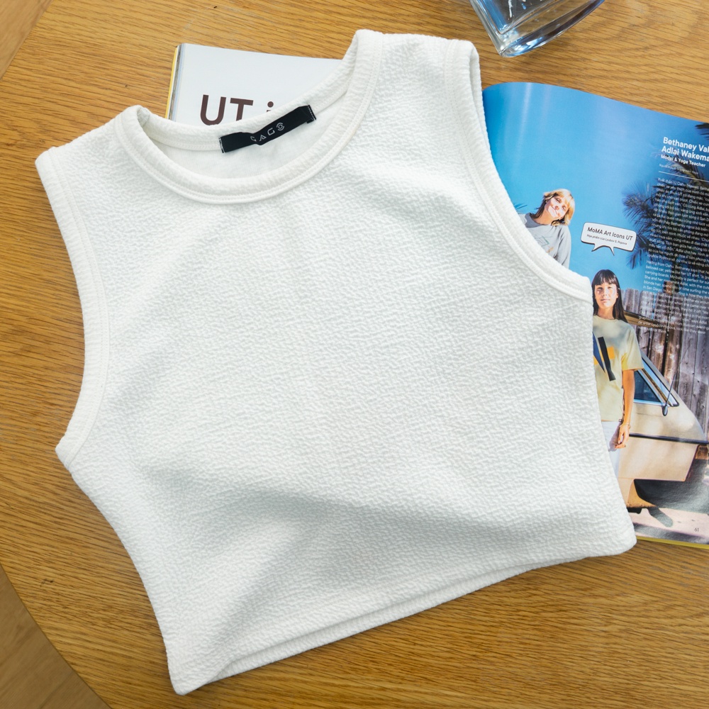 Áo thun croptop 3 lỗ đơn giản cổ tròn thời trang GAGO màu trắng GA3914