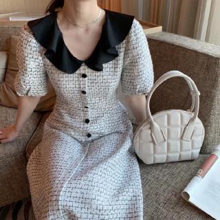 Váy dạ tweed nữ ngắn tay DT