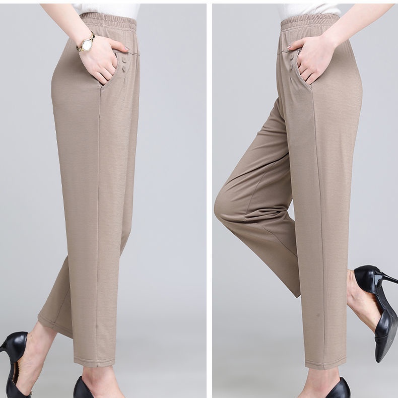 Quần Dài Lưng Thun Cao Ống Rộng Màu Đen Thời Trang Mùa Hè Cho Nữ