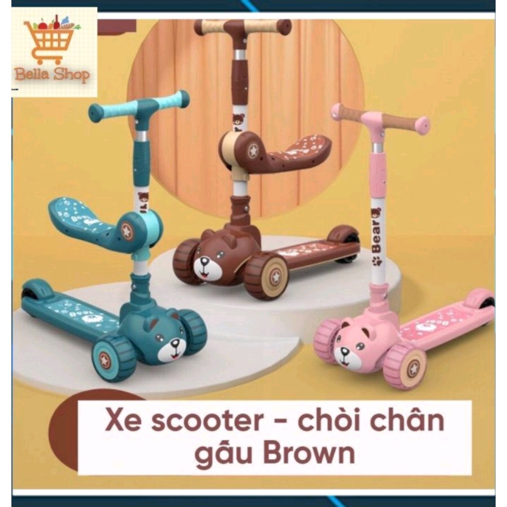 Xe Scooter Cho Bé Hình Gấu Bear Có Nhạc , Có Đèn Phát Sáng