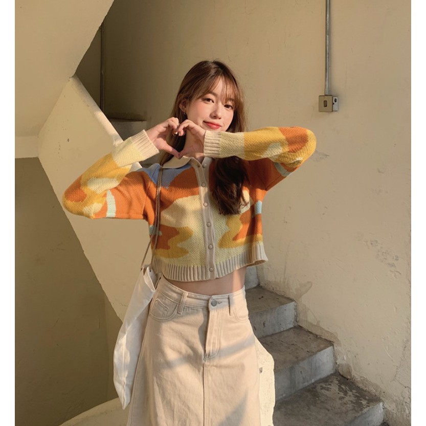 Khoác Len Cổ Polo | Áo Khoác Len Nữ Cổ Polo Màu Sơn Dầu Dáng Ngắn Phong Cách Retro Ulzzang, Hàng Quảng Châu | BigBuy360 - bigbuy360.vn