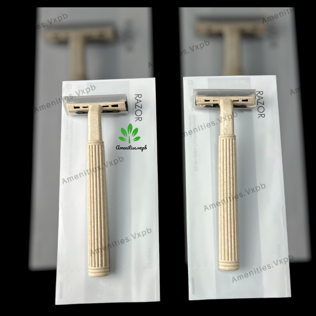 [100] dao cạo râu lúa mạch vỏ túi trắng sữa cán tròn cho khách sạn, homestay, rẻot (có nhận in logo,thông tin)