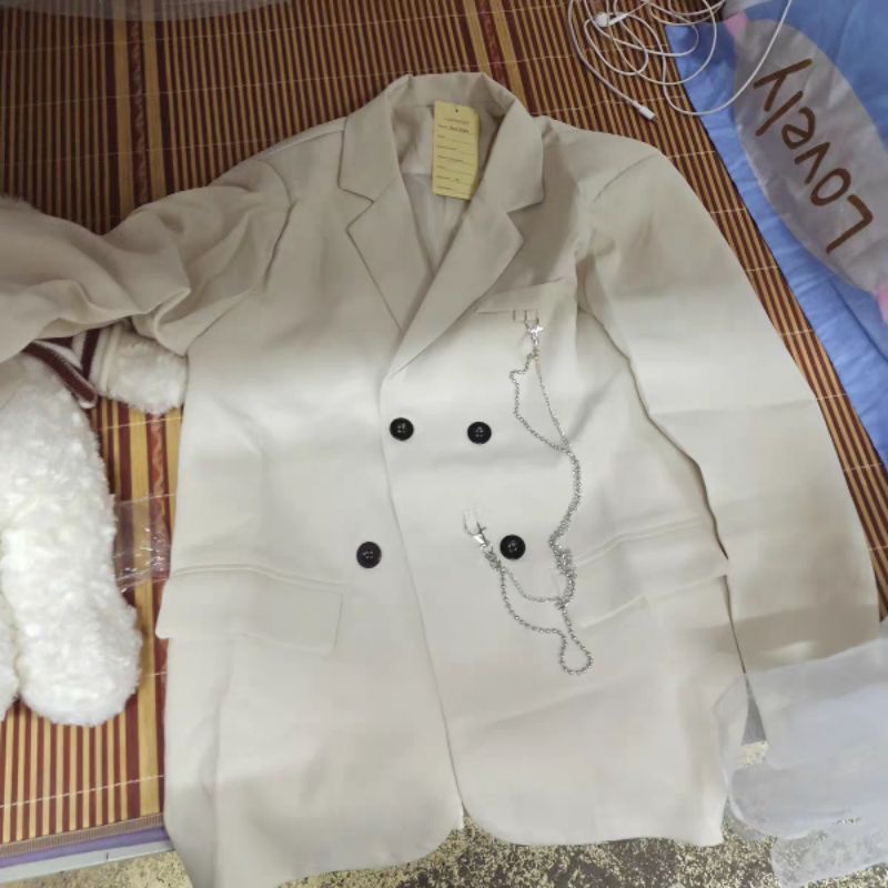 Áo khoác Blazer kèm xích 2 hàng cúc cực kì sành điệu video thật