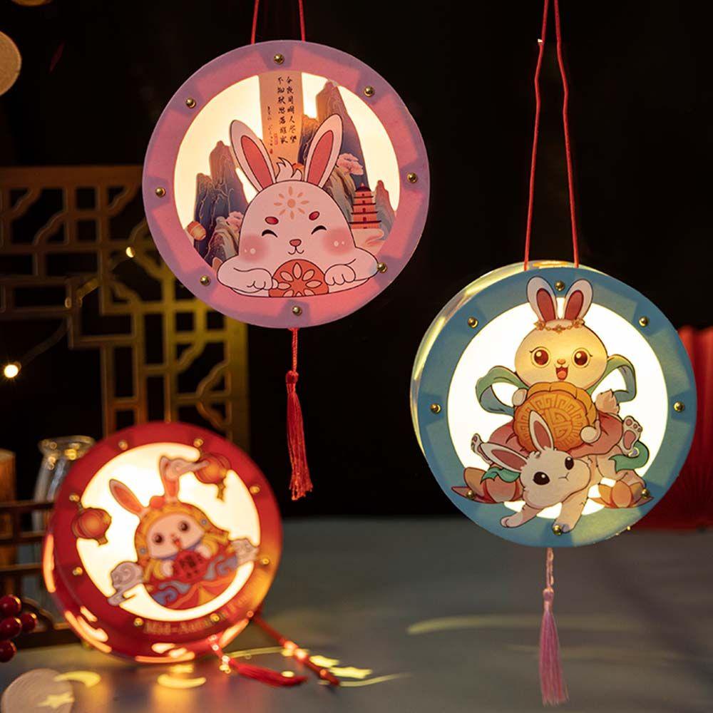 ELEGANT Lồng Đèn Giấy Hình Tròn Họa Tiết Hoạt Hình Phối Núm Tua Phong Cách Trung Hoa