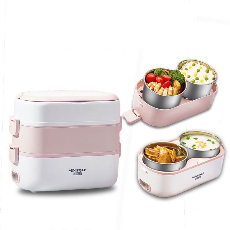 Hộp cơm cắm điện giữ nhiệt Mini Style đa năng, 2 tầng  khay inox, hâm nóng và nấu chín thức ăn.