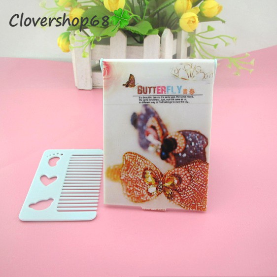 Bộ gương lược cầm tay dễ thương - Gương gấp kèm lược bỏ túi    🍀 Clovershop68 🍀