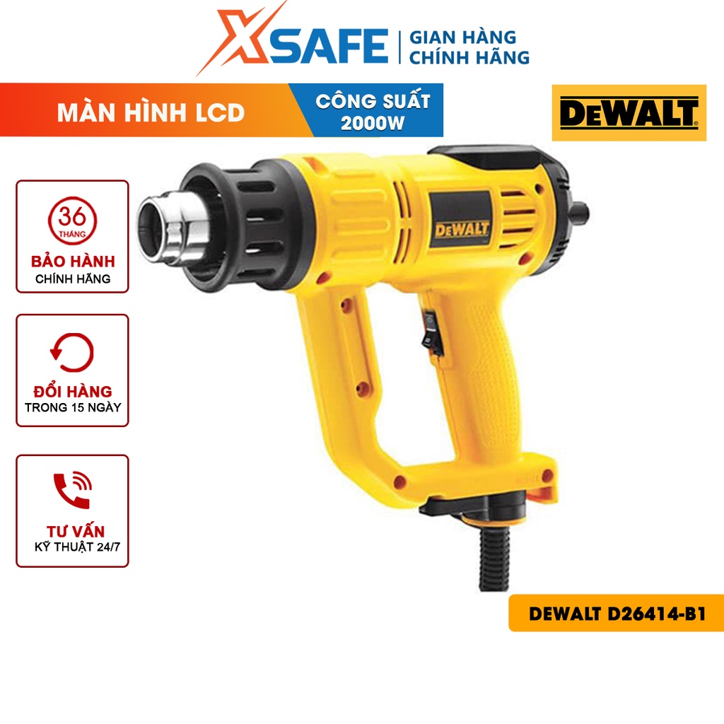 Máy khò nhiệt DEWALT D26414-B1 công suất 2000W Máy thổi hơi nóng cầm tay nhiệt độ hiển thị màn hình LCD, gọn nhẹ