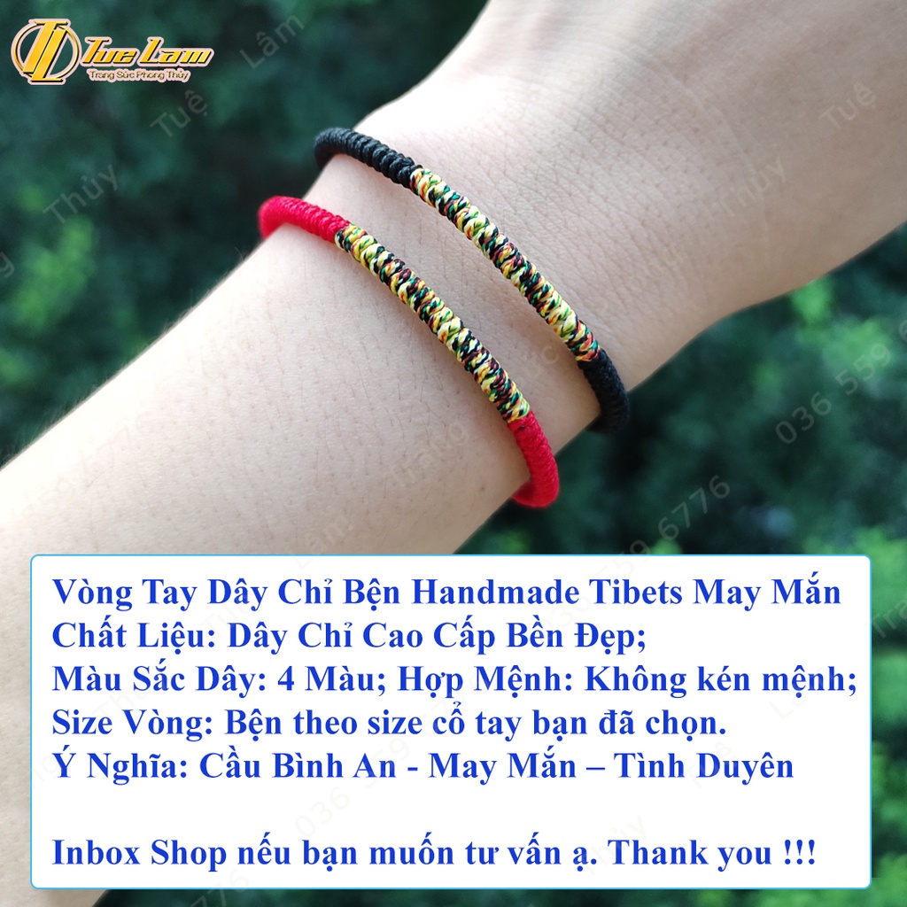 Vòng tay chỉ may mắn bện chỉ ngũ sắc tây tạng ở giữa bình an  -Tuệ Lâm