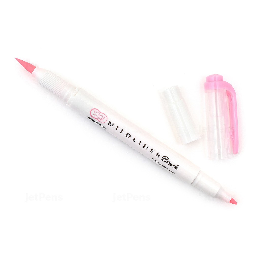 Bút lông cọ hai đầu Zebra Mildliner Double-Sided Highlighter Brush - Brush/ Extra Fine - Mild Pink