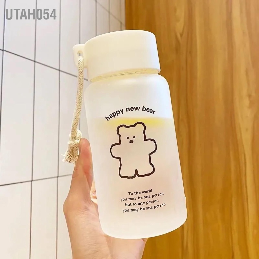 [Hàng Sẵn] Bình nước nhựa trong suốt 450ml hoạt hình Dễ thương tay cầm Không mùi【Utah054】