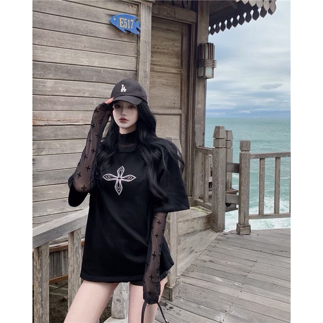 Áo thun tee hoạ tiết thánh giá chữ thập + áo lưới chữ thập Ulzzang siêu chất ❤️