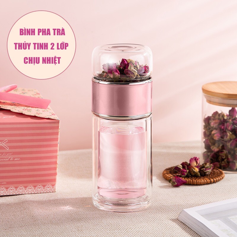Bình Pha Trà Thủy Tinh 2 Lớp Sang Trọng và Tiện Lợi cho Dân Văn Phòng Dung Tích 420ML